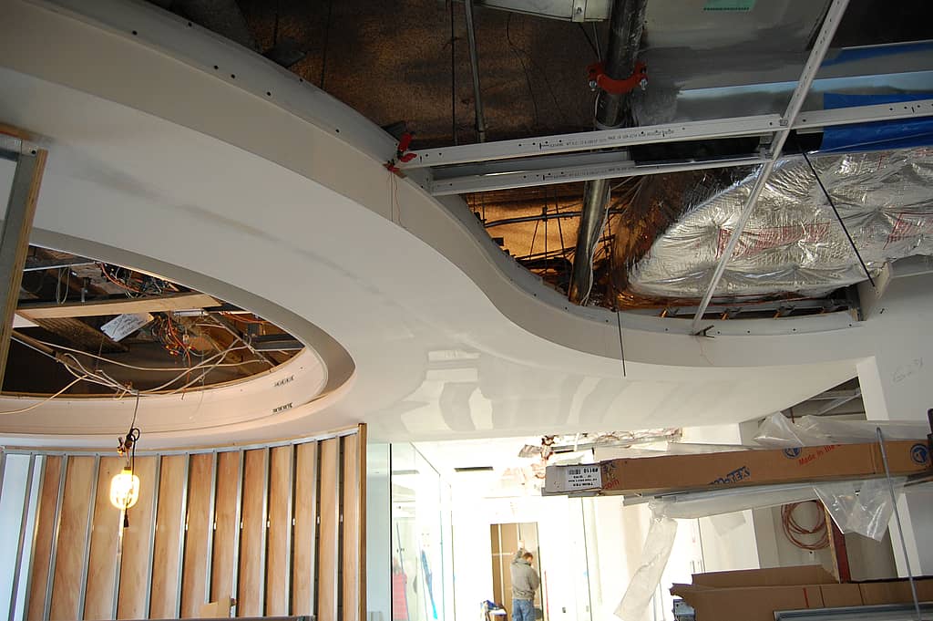 A curved ceiling under construction.
