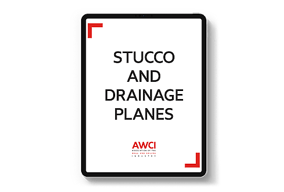Ipad displaying text "Stucco and drainage planes"