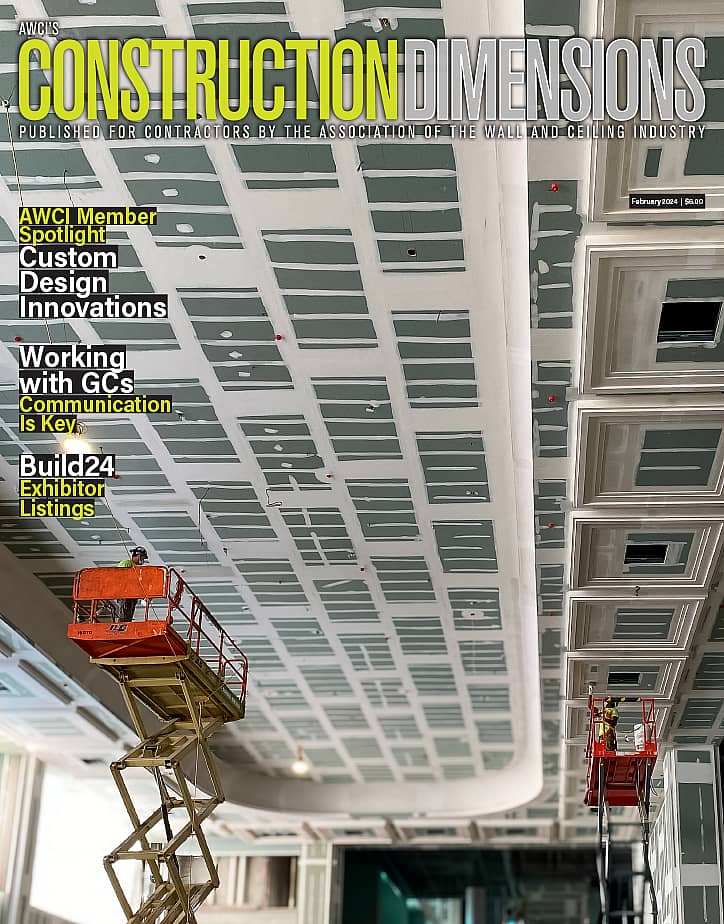 February 2024 cover shot of AWCI's Construction Dimensions magazine